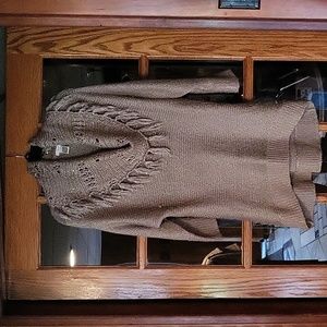 CACHE cowl neck fringed sweater